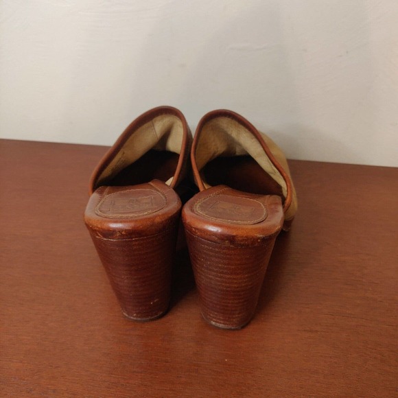 Frye Women's Shoes Mules Tan Suede Brown Block Heel Size 8 Clogs. - Picture 3 of 7